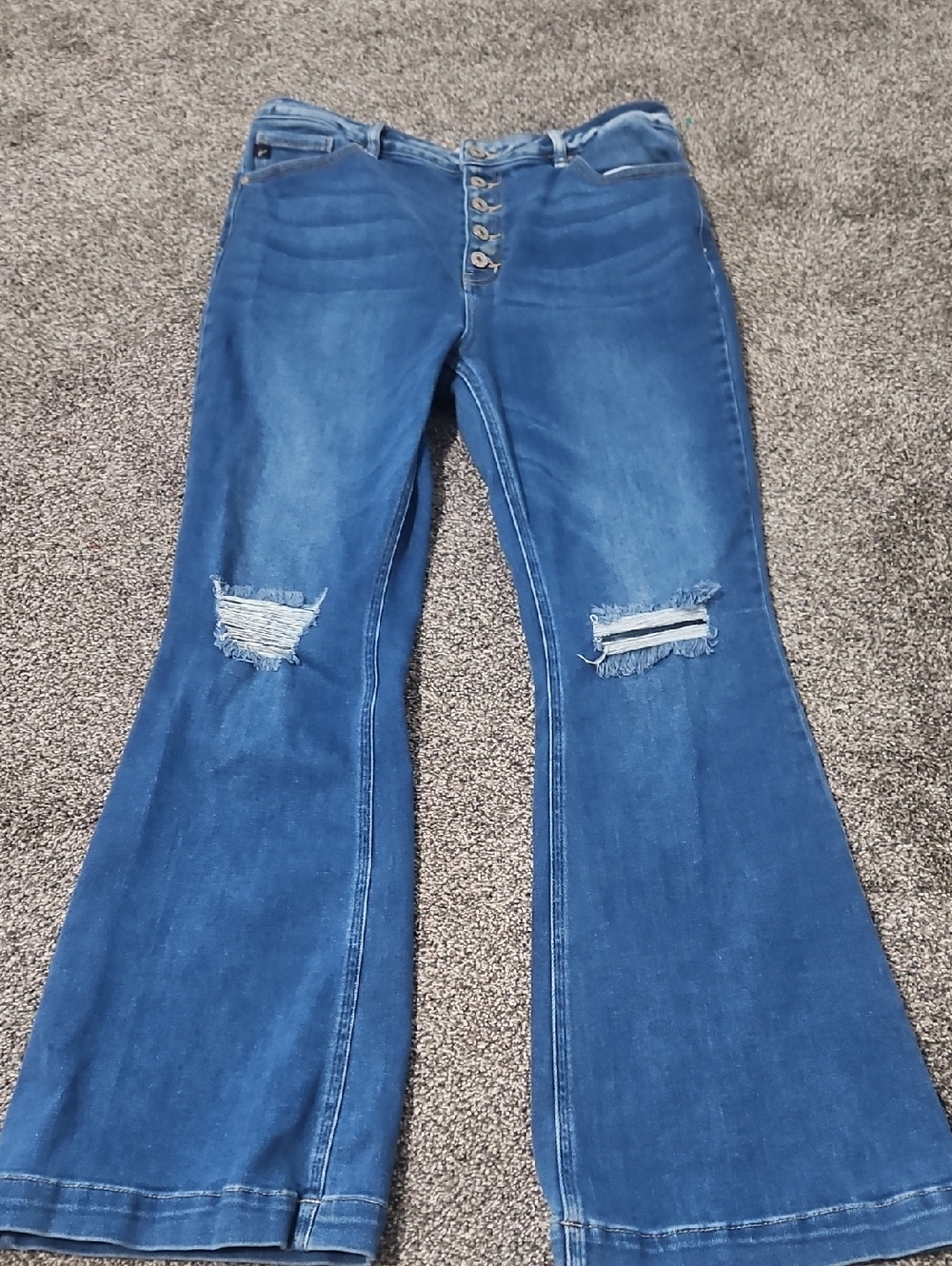 KanCan Medium Blue Flare Jeans with Knee Rips